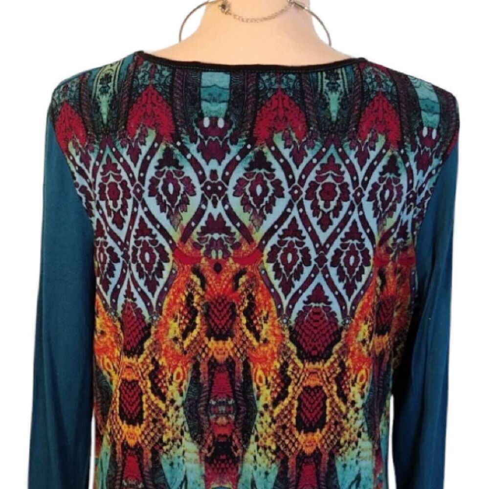 VTG Turquoise Multimedia Patchwork Long Sleeve Fa… - image 12